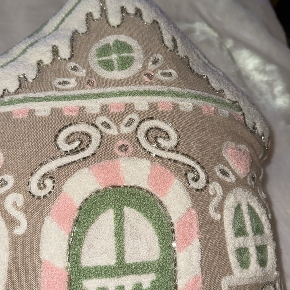 Warm wishes pastel pink gingerbread house pillow - Picture 5 of 7